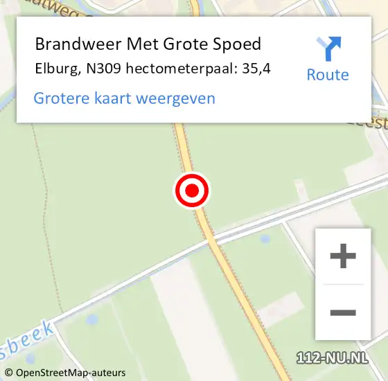 Locatie op kaart van de 112 melding: Brandweer Met Grote Spoed Naar Elburg, N309 hectometerpaal: 35,4 op 14 april 2022 00:00