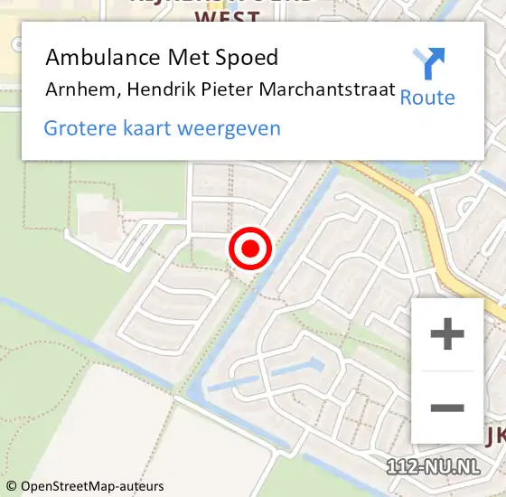 Locatie op kaart van de 112 melding: Ambulance Met Spoed Naar Arnhem, Hendrik Pieter Marchantstraat op 14 april 2022 00:02