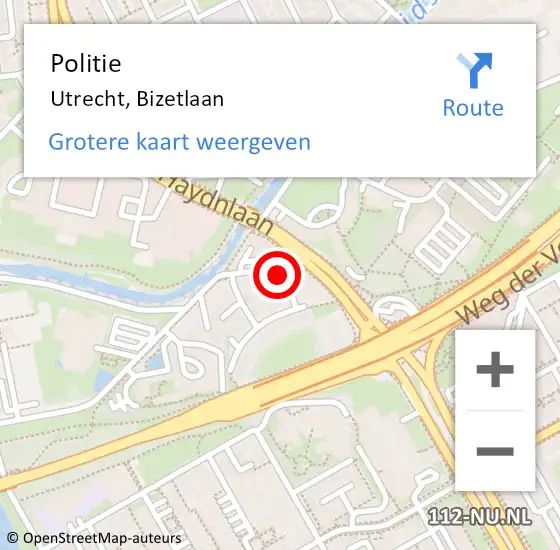 Locatie op kaart van de 112 melding: Politie Utrecht, Bizetlaan op 14 april 2022 00:03