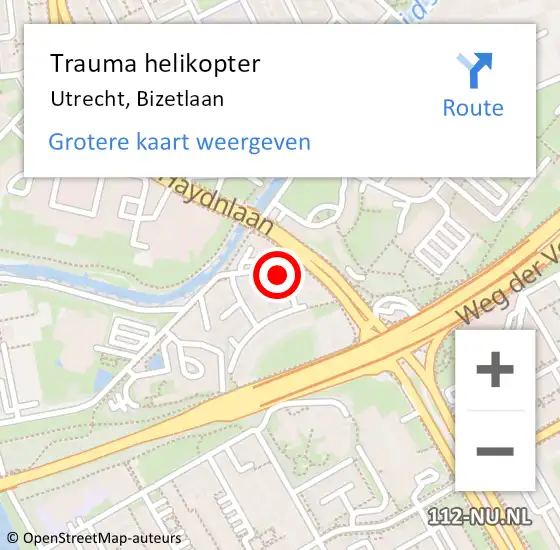 Locatie op kaart van de 112 melding: Trauma helikopter Utrecht, Bizetlaan op 14 april 2022 00:03