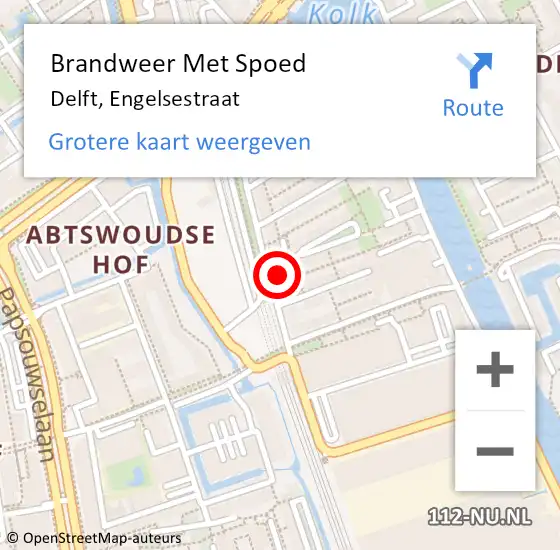 Locatie op kaart van de 112 melding: Brandweer Met Spoed Naar Delft, Engelsestraat op 14 april 2022 07:46
