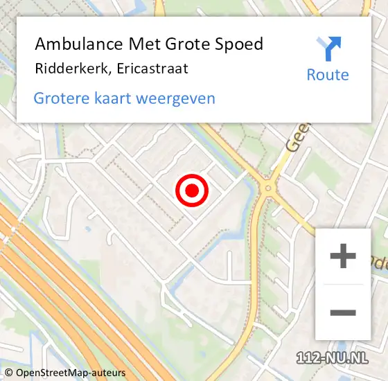 Locatie op kaart van de 112 melding: Ambulance Met Grote Spoed Naar Ridderkerk, Ericastraat op 14 april 2022 08:32