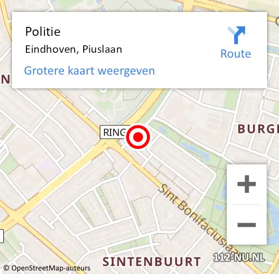 Locatie op kaart van de 112 melding: Politie Eindhoven, Piuslaan op 14 april 2022 08:33
