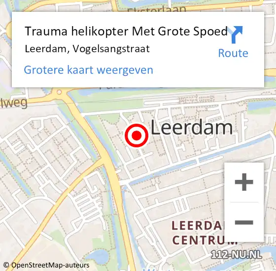 Locatie op kaart van de 112 melding: Trauma helikopter Met Grote Spoed Naar Leerdam, Vogelsangstraat op 14 april 2022 10:45