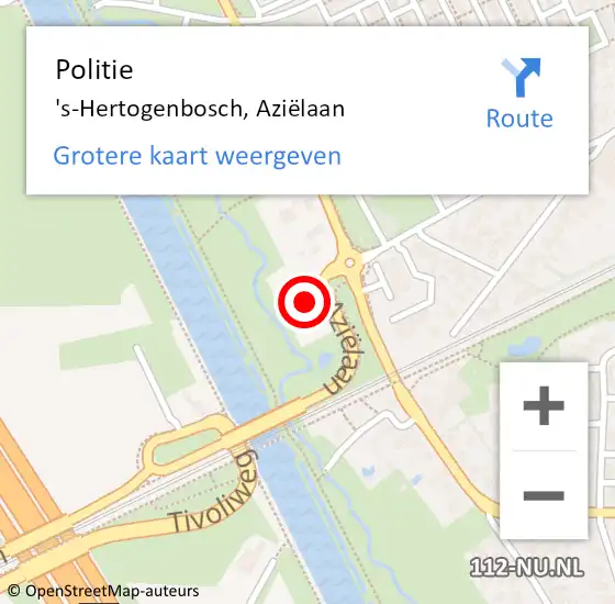 Locatie op kaart van de 112 melding: Politie 's-Hertogenbosch, Aziëlaan op 14 april 2022 11:24