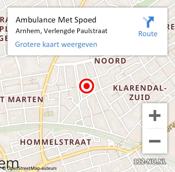 Locatie op kaart van de 112 melding: Ambulance Met Spoed Naar Arnhem, Verlengde Paulstraat op 14 juli 2014 12:44