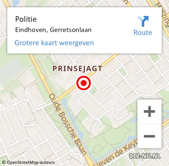 Locatie op kaart van de 112 melding: Politie Eindhoven, Gerretsonlaan op 14 april 2022 14:19
