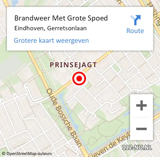 Locatie op kaart van de 112 melding: Brandweer Met Grote Spoed Naar Eindhoven, Gerretsonlaan op 14 april 2022 14:20