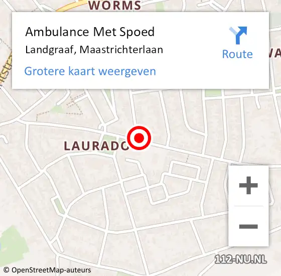Locatie op kaart van de 112 melding: Ambulance Met Spoed Naar Landgraaf, Maastrichterlaan op 14 april 2022 15:32