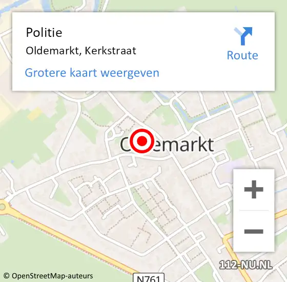 Locatie op kaart van de 112 melding: Politie Oldemarkt, Kerkstraat op 14 april 2022 17:44