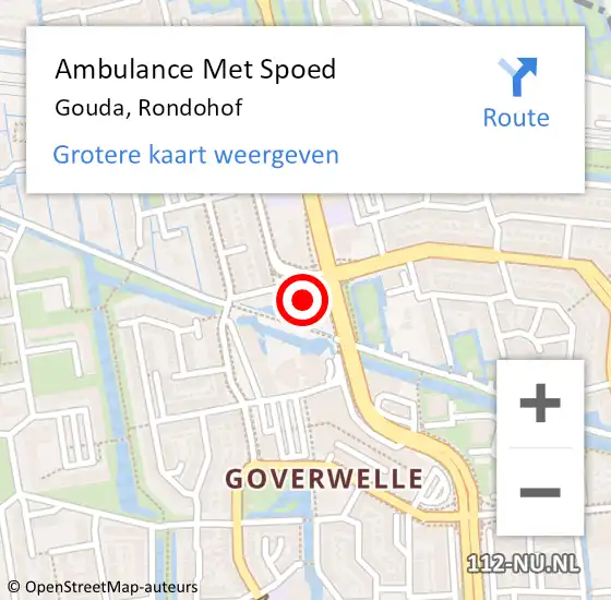 Locatie op kaart van de 112 melding: Ambulance Met Spoed Naar Gouda, Rondohof op 14 april 2022 18:33