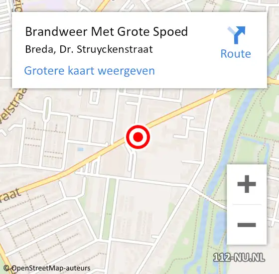 Locatie op kaart van de 112 melding: Brandweer Met Grote Spoed Naar Breda, Dr. Struyckenstraat op 14 april 2022 18:36