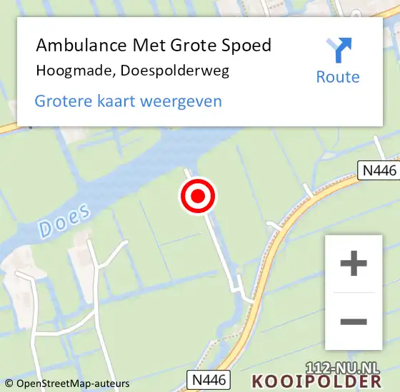 Locatie op kaart van de 112 melding: Ambulance Met Grote Spoed Naar Hoogmade, Doespolderweg op 14 april 2022 21:05