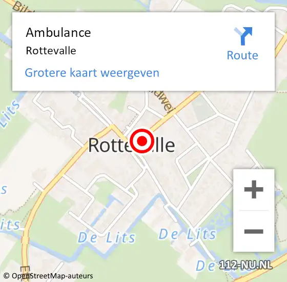 Locatie op kaart van de 112 melding: Ambulance Rottevalle op 15 april 2022 00:14