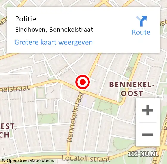 Locatie op kaart van de 112 melding: Politie Eindhoven, Bennekelstraat op 15 april 2022 02:20