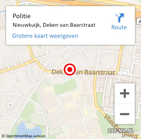 Locatie op kaart van de 112 melding: Politie Nieuwkuijk, Deken van Baarstraat op 15 april 2022 09:50