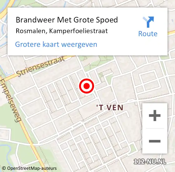 Locatie op kaart van de 112 melding: Brandweer Met Grote Spoed Naar Rosmalen, Kamperfoeliestraat op 15 april 2022 11:21
