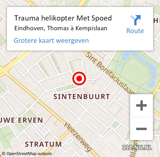 Locatie op kaart van de 112 melding: Trauma helikopter Met Spoed Naar Eindhoven, Thomas à Kempislaan op 15 april 2022 12:08