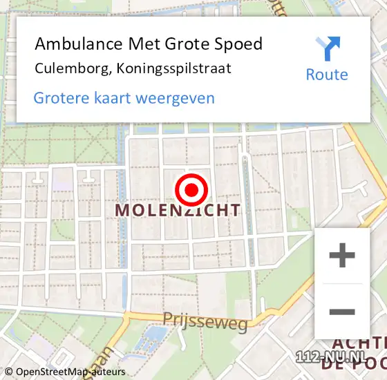 Locatie op kaart van de 112 melding: Ambulance Met Grote Spoed Naar Culemborg, Koningsspilstraat op 15 april 2022 12:09