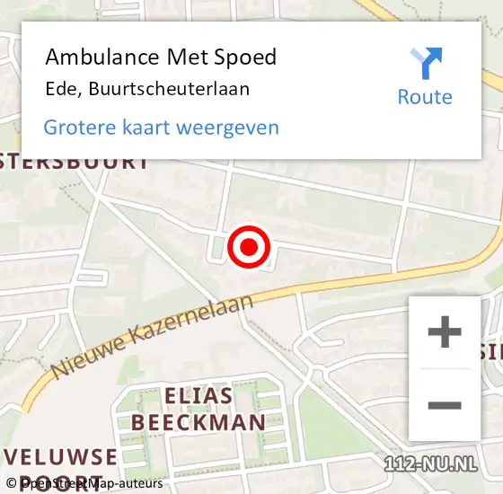 Locatie op kaart van de 112 melding: Ambulance Met Spoed Naar Ede, Buurtscheuterlaan op 15 april 2022 14:47