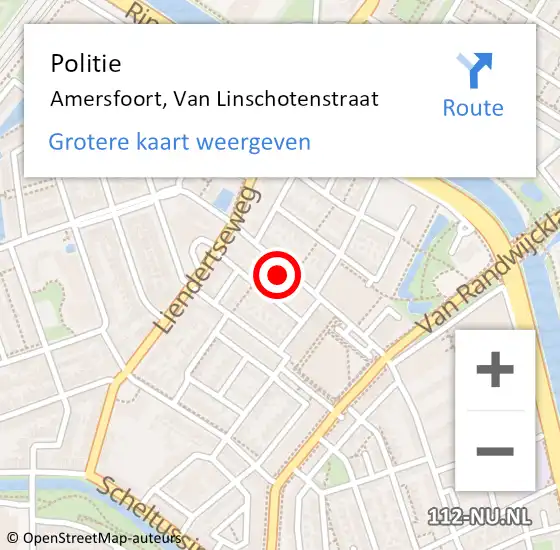 Locatie op kaart van de 112 melding: Politie Amersfoort, Van Linschotenstraat op 15 april 2022 14:52