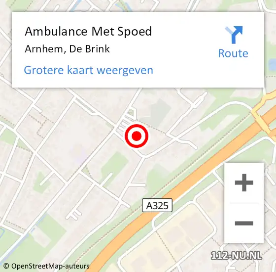 Locatie op kaart van de 112 melding: Ambulance Met Spoed Naar Arnhem, De Brink op 15 april 2022 16:08