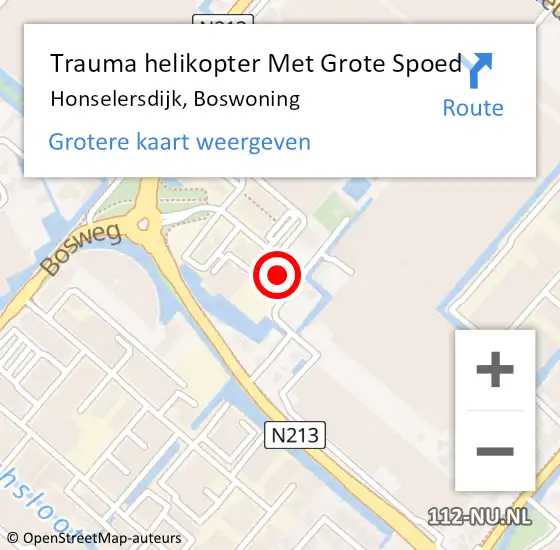 Locatie op kaart van de 112 melding: Trauma helikopter Met Grote Spoed Naar Honselersdijk, Boswoning op 15 april 2022 21:04