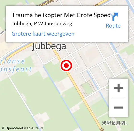 Locatie op kaart van de 112 melding: Trauma helikopter Met Grote Spoed Naar Jubbega, P W Janssenweg op 15 april 2022 23:39