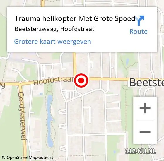 Locatie op kaart van de 112 melding: Trauma helikopter Met Grote Spoed Naar Beetsterzwaag, Hoofdstraat op 16 april 2022 00:44