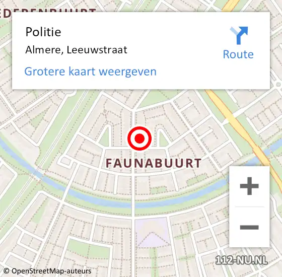 Locatie op kaart van de 112 melding: Politie Almere, Leeuwstraat op 16 april 2022 01:49