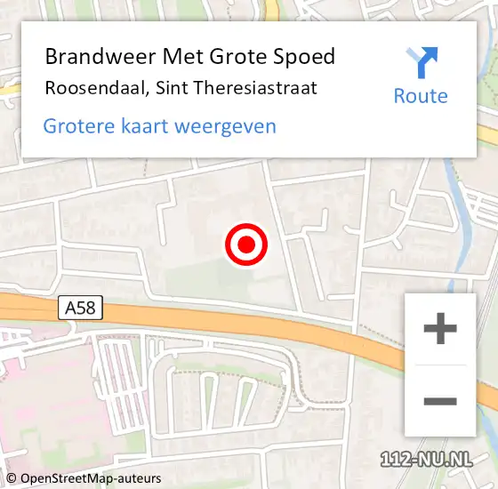 Locatie op kaart van de 112 melding: Brandweer Met Grote Spoed Naar Roosendaal, Sint Theresiastraat op 16 april 2022 02:32