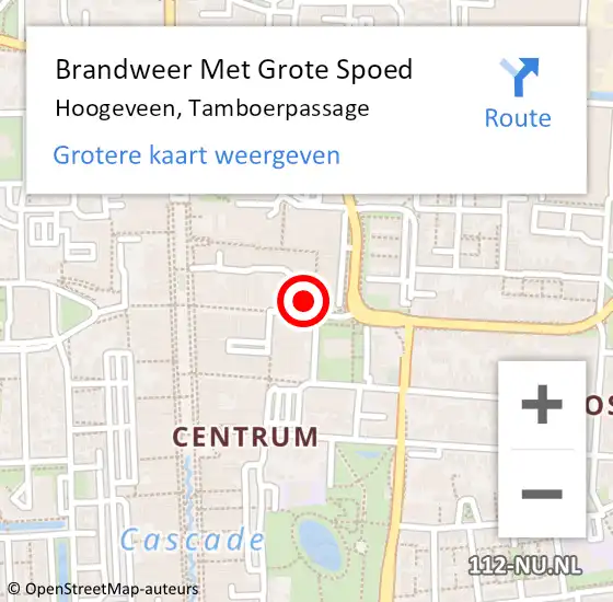 Locatie op kaart van de 112 melding: Brandweer Met Grote Spoed Naar Hoogeveen, Tamboerpassage op 16 april 2022 09:53