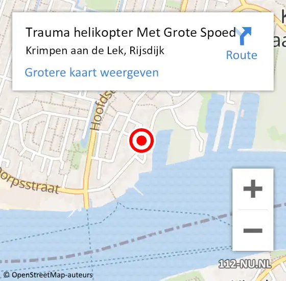 Locatie op kaart van de 112 melding: Trauma helikopter Met Grote Spoed Naar Krimpen aan de Lek, Rijsdijk op 16 april 2022 11:29