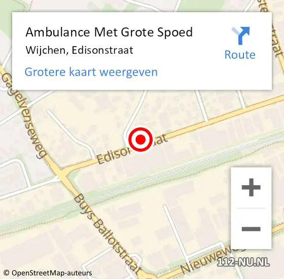 Locatie op kaart van de 112 melding: Ambulance Met Grote Spoed Naar Wijchen, Edisonstraat op 16 april 2022 11:33