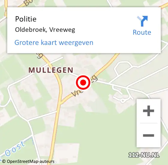 Locatie op kaart van de 112 melding: Politie Oldebroek, Vreeweg op 16 april 2022 12:56