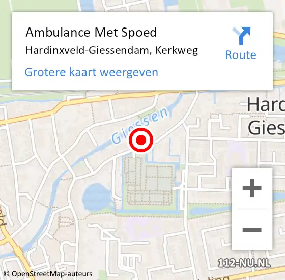 Locatie op kaart van de 112 melding: Ambulance Met Spoed Naar Hardinxveld-Giessendam, Kerkweg op 16 april 2022 15:08