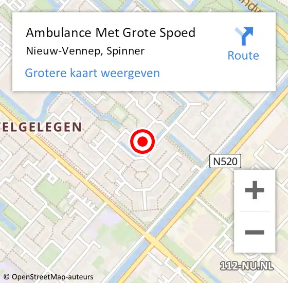 Locatie op kaart van de 112 melding: Ambulance Met Grote Spoed Naar Nieuw-Vennep, Spinner op 16 april 2022 15:51