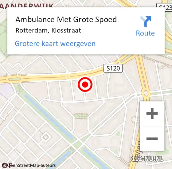 Locatie op kaart van de 112 melding: Ambulance Met Grote Spoed Naar Rotterdam, Klosstraat op 16 april 2022 15:52