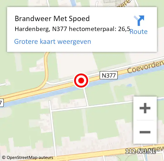 Locatie op kaart van de 112 melding: Brandweer Met Spoed Naar Hardenberg, N377 hectometerpaal: 26,5 op 16 april 2022 17:01