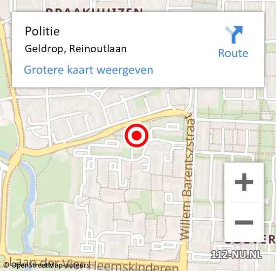 Locatie op kaart van de 112 melding: Politie Geldrop, Reinoutlaan op 16 april 2022 17:18