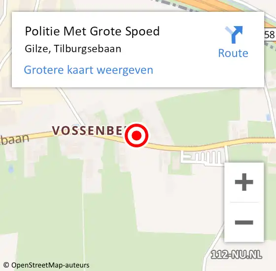 Locatie op kaart van de 112 melding: Politie Met Grote Spoed Naar Gilze, Tilburgsebaan op 16 april 2022 19:17