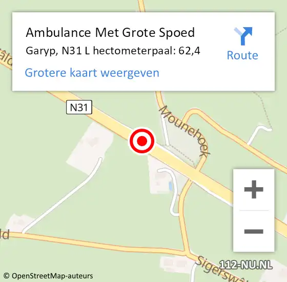 Locatie op kaart van de 112 melding: Ambulance Met Grote Spoed Naar Garyp, N31 L hectometerpaal: 62,4 op 14 juli 2014 16:46