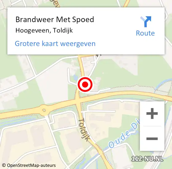 Locatie op kaart van de 112 melding: Brandweer Met Spoed Naar Hoogeveen, Toldijk op 16 april 2022 21:14