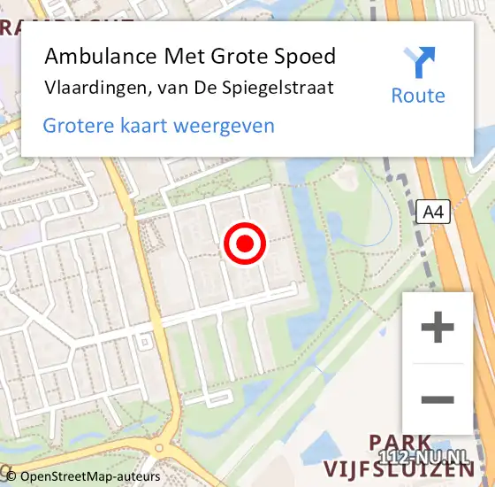 Locatie op kaart van de 112 melding: Ambulance Met Grote Spoed Naar Vlaardingen, van De Spiegelstraat op 16 april 2022 21:17