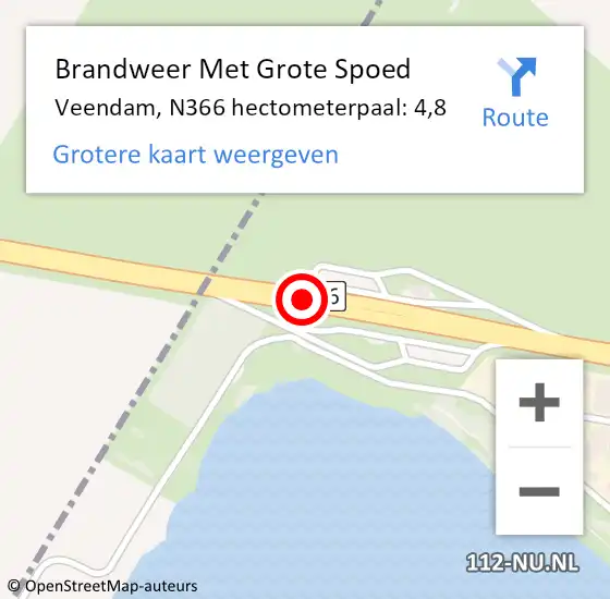 Locatie op kaart van de 112 melding: Brandweer Met Grote Spoed Naar Veendam, N366 hectometerpaal: 4,8 op 16 april 2022 22:21