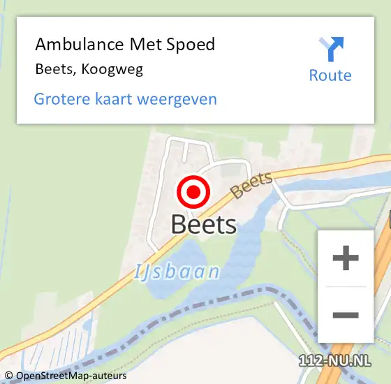 Locatie op kaart van de 112 melding: Ambulance Met Spoed Naar Beets, Koogweg op 16 april 2022 22:23