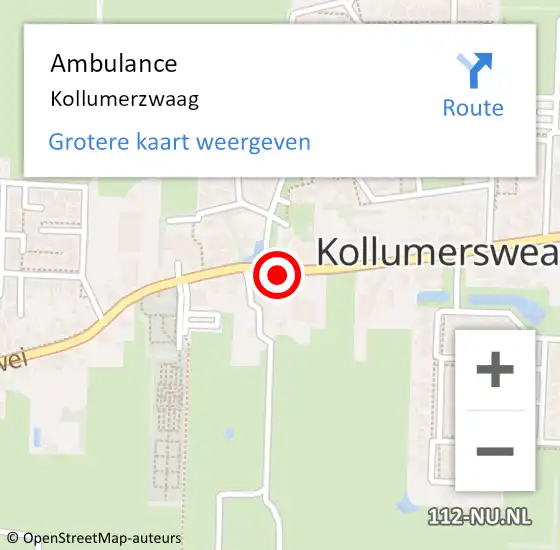 Locatie op kaart van de 112 melding: Ambulance Kollumerzwaag op 16 april 2022 23:01