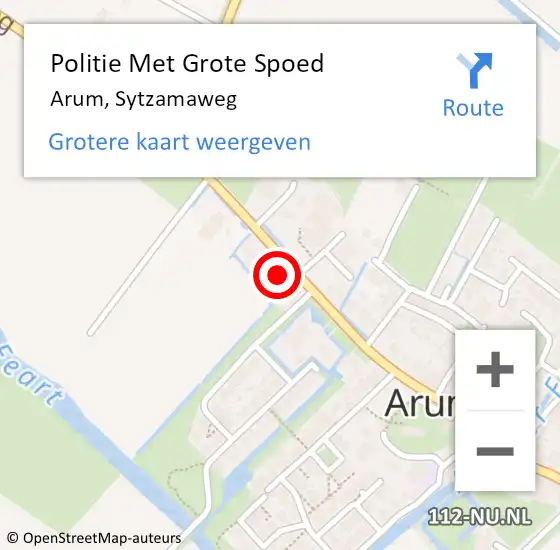 Locatie op kaart van de 112 melding: Politie Met Grote Spoed Naar Arum, Sytzamaweg op 17 april 2022 02:14