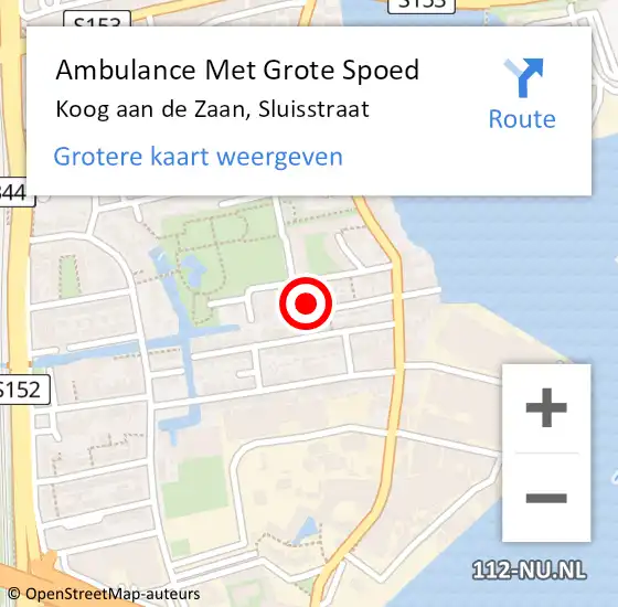 Locatie op kaart van de 112 melding: Ambulance Met Grote Spoed Naar Koog aan de Zaan, Sluisstraat op 17 april 2022 05:52