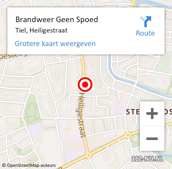Locatie op kaart van de 112 melding: Brandweer Geen Spoed Naar Tiel, Heiligestraat op 17 april 2022 09:34
